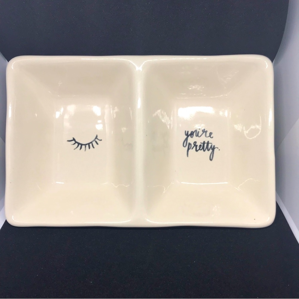 Rae Dunn You're Pretty Eyelash Art Holder Trinket Tray by Magenta USED